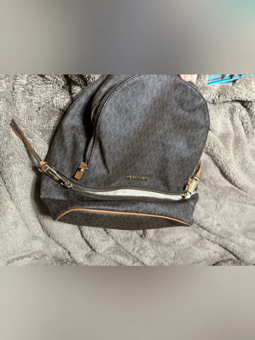 Michael Kors Dark Brown Signature Logo Backpack with Gold Hardware